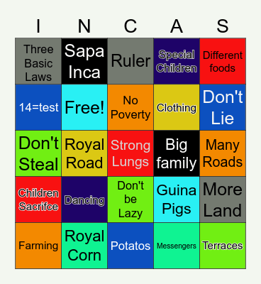 Inca Empire Bingo Card