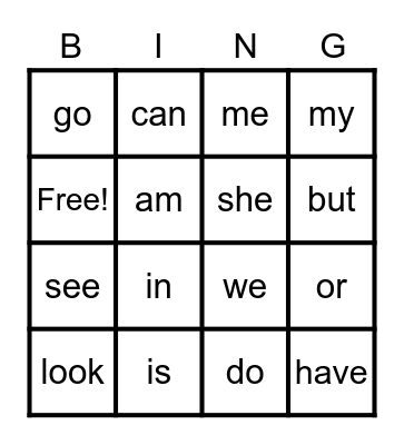 Sight words Bingo Card