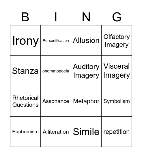 POETIC TECHNIQUES Bingo Card