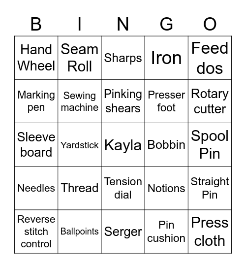 Equipment Bingo Card