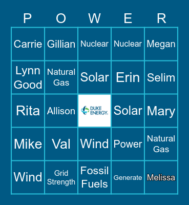Duke Energy BINGO Card