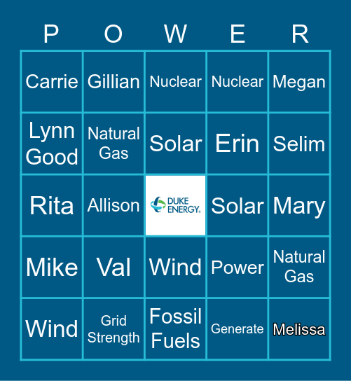 Duke Energy BINGO Card