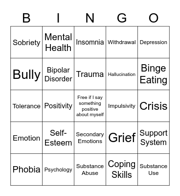 Mental Health Bingo Card