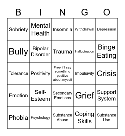 Mental Health Bingo Card