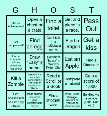 Ghosty's Video Game Scavenger Hunt Bingo Card