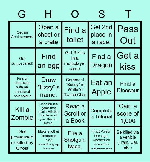 Ghosty's Video Game Scavenger Hunt Bingo Card