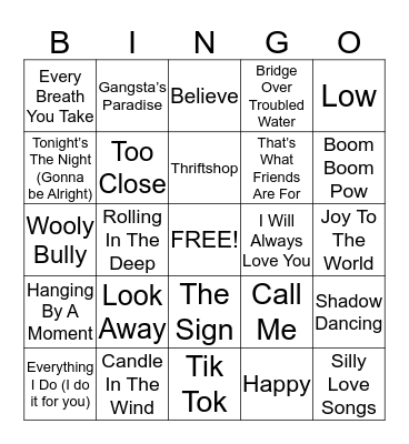 Year End #1s 1964-2014 Bingo Card