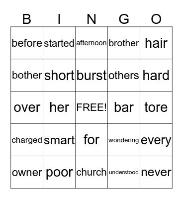 R-Controlled Vowels Bingo Card