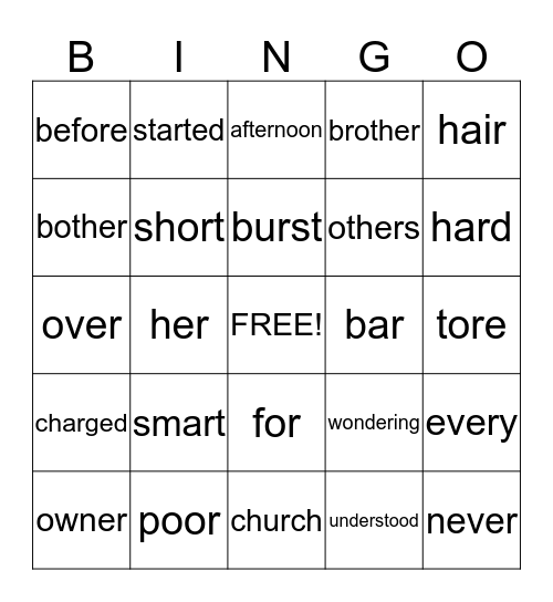 R-Controlled Vowels Bingo Card