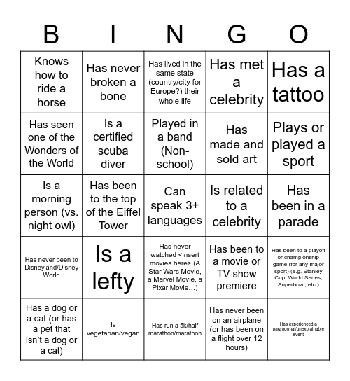 Untitled Bingo Card