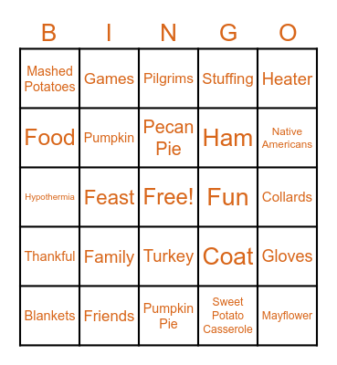 Thanksgiving & Cold Weather Bingo Card
