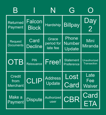 Call Shadowing BINGO Card