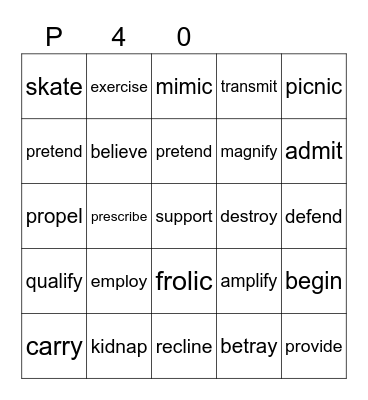 Purple 40 Bingo Card
