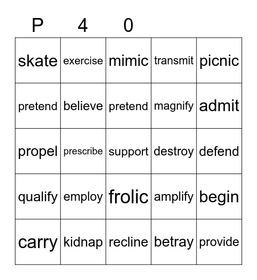 Purple 40 Bingo Card