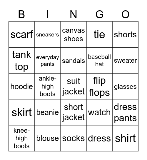 Clothing - Одежда Bingo Card