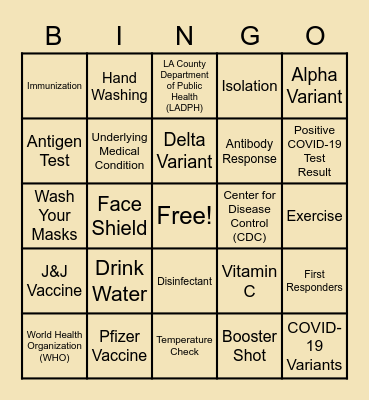 COVID-19 Bingo Card