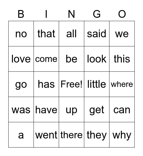 SIGHT WORDS Bingo Card