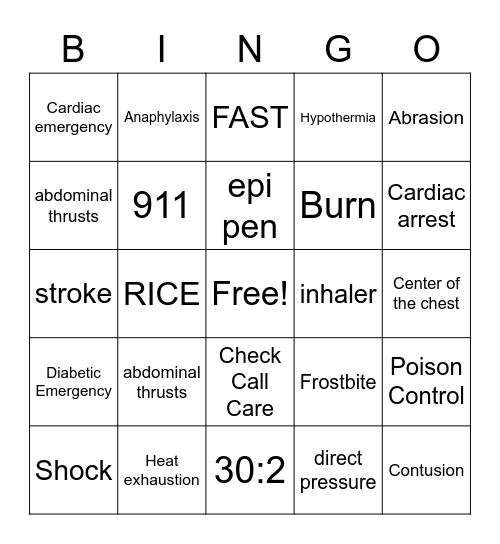 CPR-AED-First Aid Bingo Card