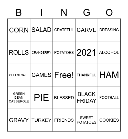 THANKSGIVING 2021 Bingo Card