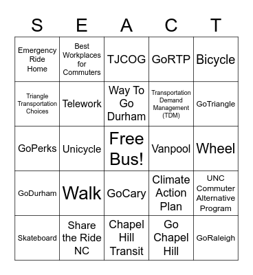 Transportation Bingo Card