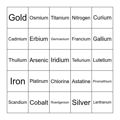 Periodic Table Bingo Card