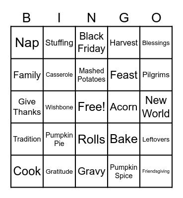Thanksgiving Bingo Card