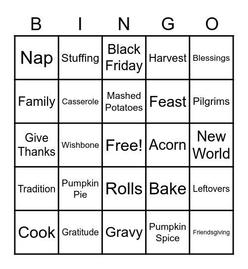 Thanksgiving Bingo Card