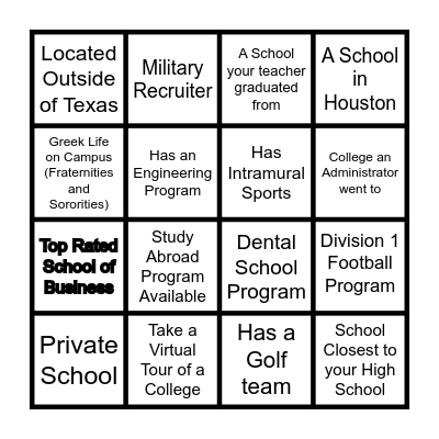 SWISD College Fair Bingo 2021 Bingo Card