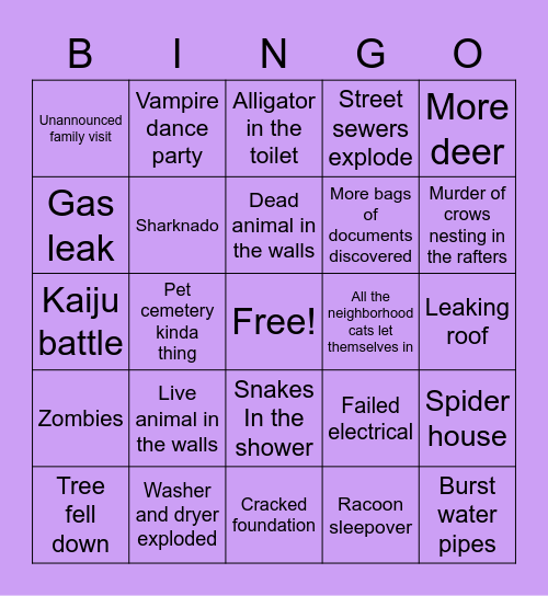 Luna’s House Repair Bingo Card