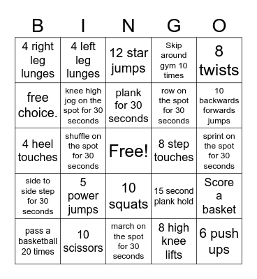 Fitness bingo Card