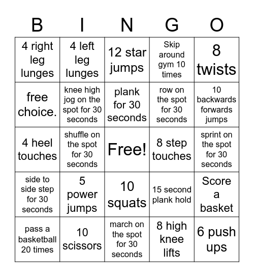 Fitness bingo Card