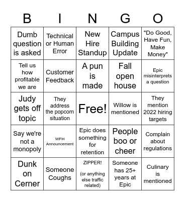 Epid Boingo Bingo Card