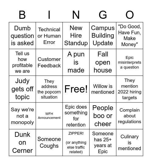 Epid Boingo Bingo Card