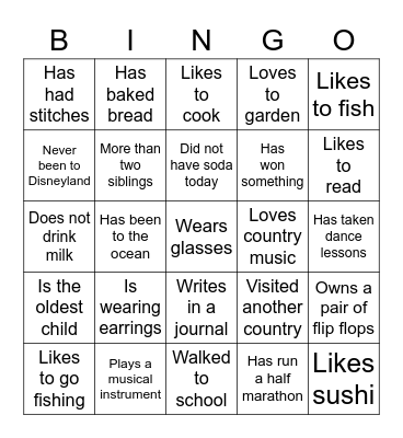 Get to Know You Bingo Card