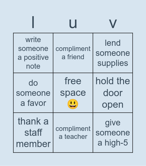 Kindness Bingo Card