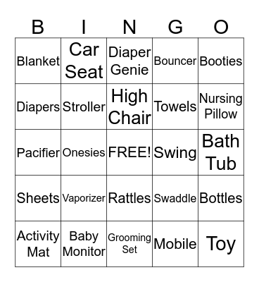 Shower Gift Bingo Card