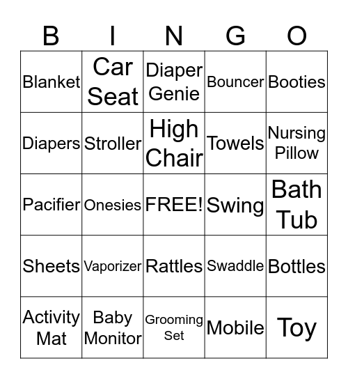 Shower Gift Bingo Card