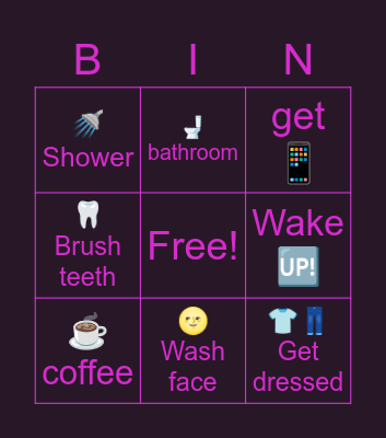 Morning routine Bingo Card