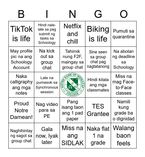 Notre Damean Bingo! Bingo Card