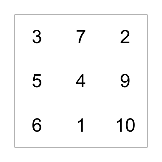 NUMBER BINGO Card
