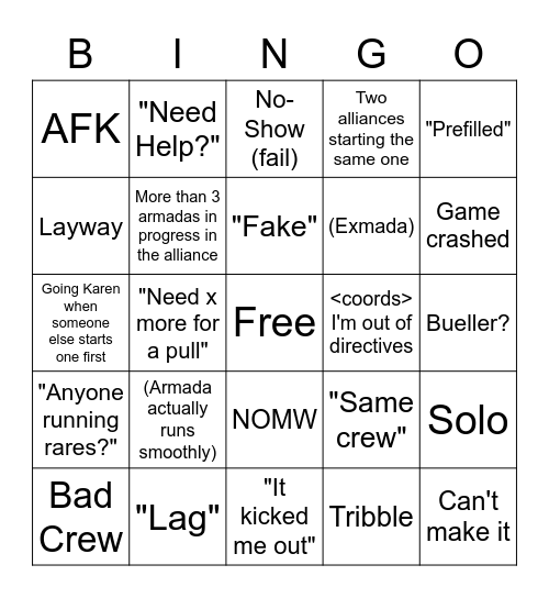 LC Armada Bingo Card
