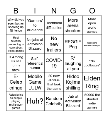 Cynical Game Awards 2021 Bingo Card