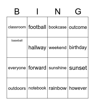 BINGO SPELLING WEEK 7 TERM 4 Bingo Card