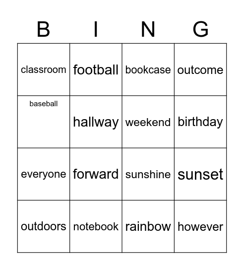 BINGO SPELLING WEEK 7 TERM 4 Bingo Card