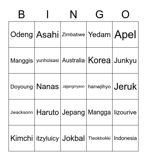 Bingo Space Bingo Card