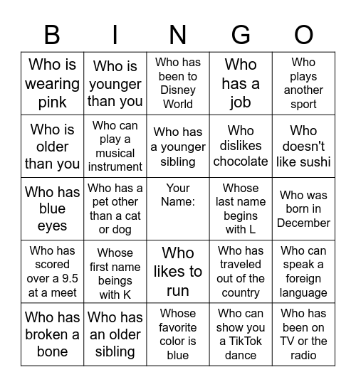 Find a teammate who... Bingo Card