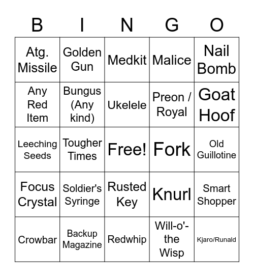 Risk of Rain Bingo Card