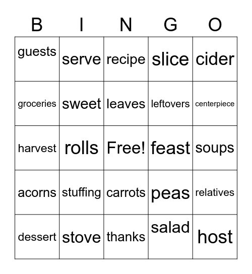 Thanksgiving Bingo Card