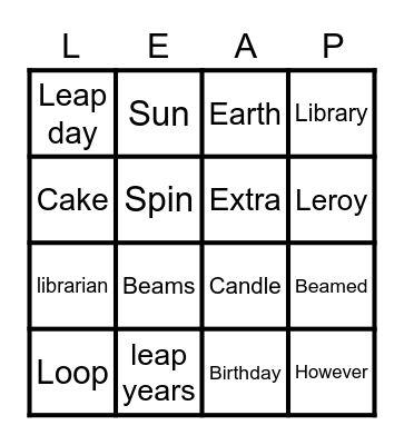 Leap Year Birthday Bingo Card