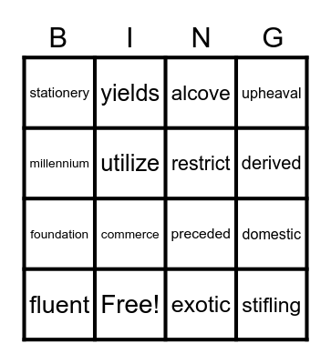 Vocabulary Bingo Card